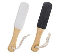 Alwodici 2 Pcs Foot Files for Hard Skin Foot Scrubber Pumice Stone for Feet with Wooden Handle and Hanging Rope Feet Scrubber Double Sided Exfoliator for Removing Calluses and Dead Skin On The Heel