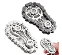 Alwodici 2Pcs Bike Chain Fidget Toy Sprocket Chain Fidget Spinner Sensory Bike Chain Gears Kinetic Hand Roller For Anxiety Boredom Relief Metal Edc Fidget Toy For Adhd Autism & Focus Silver+Black