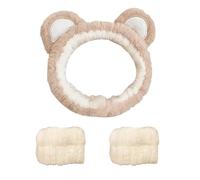 Alwodici 3 Pcs Spa Headband And Wristband Set Soft Face Wash Headband Cute Bear Ear Makeup Headband Fluffy Hair Band Elastic Wrist Bands For Facial Washing Makeup Skincare Showering Sport