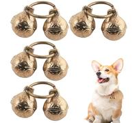 Alwodici 4Pcs Copper Dog Bells 1.8cm Double Ring Loud Brass Dog Bell For Collar Vintage Pets Collar Bells Charm For Tracking Anti Lost Training Outdoor Metal Bell Pet Accessories For Dogs Cats