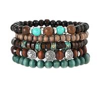 Alwodici 5pcs Boho Beaded Bracelets Multi Layer Stackable Wooden Bead Bracelet Elastic Life Tree Vintage Bracelet Minimalist Bead Wrist Gift For Men Women To Wear Bracelets On A Daily Basis