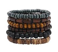 Alwodici 6Pcs Beaded Bracelet Multi-Layer Stackable Wooden Coconut Shell Bead Wristbands Elastic Vintage Bracelet Minimalist Bead Wrist Gift For Men Women To Wear Bracelets On Daily Basis