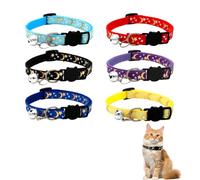 Alwodici 6Pcs Cat Collar With Bell 7.5-12.5in Quick Release Cute Cat Collar Reflective Night Theme Breakaway Kitten Collar With Moon & Stars Comfortable Adjustable Pet Collars For Cat Kitten