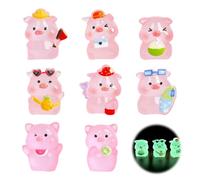 Alwodici 8 Pcs Mini Pig Figurines Tiny Resin Luminous Animals Cute Little Resin Animals Figures For Fairy Garden Landscape Car Dashboard Dollhouse Cake Tabletop Room Decor