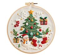 Alwodici Christmas Embroidery Kit Christmas Cross Stitch Kits for Adults Beginners DIY Embroidery Crafts Includes Hoop Cloth Needles Threads Handmade Xmas Tree Patten Sewing Set for Home Decoration