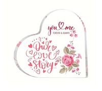 Alwodici Love Acrylic Plaque Heart-Shaped Anniversary Present For Her Him Romantic "Our Love Story" Ornament Girlfriend Wife Gifts For Christmas New Year Valentine'S Day Birthdays Anniversaries