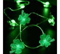 Alwodici St Patrick's Day Shamrocks String Light 6.5ft 20 Led Four Leaf Clover Light String Green Color Led Battery Operated Irish Fairy Light for Saint Patrick's Day Party Decorative Indoor Outdoor