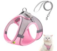 Alwodici XS Dog Harness And Leash Set Soft Mesh Breathable Reflective Pet Harness Pink Step-In Adjustable Vest Lightweight No Pull Harness For Dogs Cats Puppies Indoor Outdoor