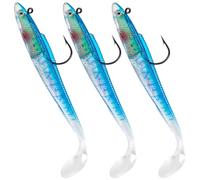 Alwonder 3pcs Sandeel Fishing Lures 15cm/30g Jig Head Soft Lure with Paddle-Tail Swimbait Pre-Rigged Fishing Lure Tackle for Predators Bass Pike Trout Perch Transparent Blue