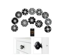 ALWORG Ceramic Cabinet Knobs Black - Decorative Antique Drawer Pulls 12 Pack: Add Vintage Touch to Kitchen, Bedroom and Farmhouse - Boho Cabinet Knobs