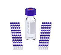ALWSCI 100 Pcs 2 mL 9-425 HPLC Autosampler Vial Kit, Lab Clear Vial with Writing Area and Graduations, Blue Screw Cap with Hole, White PTFE & Red Silicone Septa