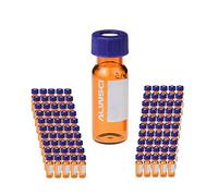 ALWSCI 100 Pcs 2mL 9-425 HPLC Autosampler Vials Kit, Lab Amber Vial with Writing Area and Graduations, Blue Screw Cap with Hole, Blue PTFE& White Silicone Septa
