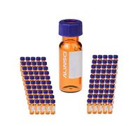 ALWSCI 2mL 9-425 Autosampler Vials, Lab HPLC Autosampler Vial Kit, Amber Vial with Writing Area and Graduations, Blue Screw Cap with Hole, white PTFE& Red Silicone Septa, 100 Pcs