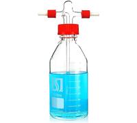 ALWSCI Lab Gas Washing Bottle, 1000mL Graduated Lab Buffer Bottle,Borosilicate Glass Gas Washing Bottle with GL45 Polypropylene Red Screw-Cap System, 1set