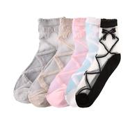 Alxad 5 Pairs Sheer High Ankle Socks Transparent Womens Pop Socks, Flowers Patterned Design Casual Breathable Lace Thin Pop Nylon Mesh Socks for Ladies Girls