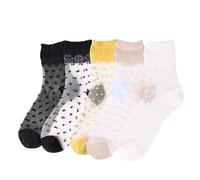 Alxad 5 Pairs Sheer High Ankle Socks Transparent Womens Pop Socks, Flowers Patterned Design Casual Breathable Lace Thin Pop Nylon Mesh Socks for Ladies Girls