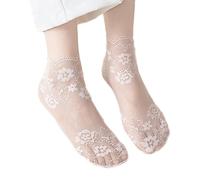 Alxad 5 Pairs Women's Socks Lace Ankle Socks Nylon Pop Socks Breathable Low Cut Socks Non Slip Socks Silk Sheer Socks with Cotton Sole for Girls Women