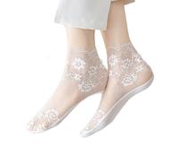 Alxad 5 Pairs Women's Socks Lace Ankle Socks Nylon Pop Socks Breathable Low Cut Socks Non Slip Socks Silk Sheer Socks with Cotton Sole for Girls Women