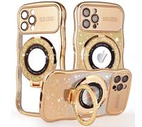 Alxjejo for Glitter iPhone 13 Pro Case Love Heart with Stand Clear Camera Cover Sparkly Phone Case for iPhone 13 Pro Luxury Soft TPU Bling Case for Women Gold