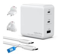Alxum 102W USB C Charger with Cable, 3 Ports GaN Travel Charger with UK/EU/US Plug Support 100W PD Fast Charging for Laptop, Tablet, Phone and More, with 2M USB C to C Charging Cable