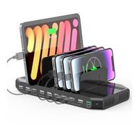 Alxum 60W 10 Ports Multi-Device Charging Station With 1*QC3.0 Fast Charge+9*USB A Port, Organizer for Tablet, Mobile Phone and More Black
