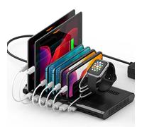 Alxum 96W 10 Port USB Charging Station for Multiple Devices, Multi Charge Station with QC 3.0 Fast Charge and 2 * 18W PD Charging Port for Laptops, Phones, Tablets, and More