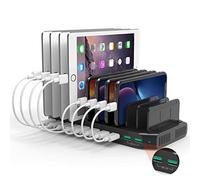 Alxum 96W 10 Ports Fast Charging Station (2*QC3.0+8 USB A Ports), Multi Tablets Charging Station for IPad/Smartphones/Kindles/Whatch Black