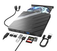 Alxum External CD Drive-Type-C USB 3.0 Portable DVD/CD RW ROM Burner with SD/TF Slot&USB Ports CD 24X DVD 8X Super Fast Speed DVD Reader for Laptop/Windows/Linux/Vista/Imac/Macbook Deep Black-T040A