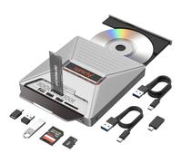 Alxum External DVD Drive with M.2 SSD & SD/Micro SD Card Slots - 10Gbps All-in-One CD Rom Burner for Laptop, Desktop, MacBook,Imac Windows, macOS, Linux Plug and Play ABS Material Grey