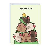 ALY LOU Funny Christmas Card - Festive Punny Xmas Holiday Greeting Card Cute, Blank Inside, Perfect Present for Friends, Family, Him, Her, Colleagues (1 Card - Capy holidays)
