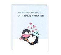 ALY LOU Funny Christmas Card - Festive Punny Xmas Holiday Greeting Card Cute, Blank Inside, Perfect Present for Friends, Family, Him, Her, Colleagues (1 Card - With You as My Heater - Penguins)