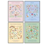 ALYAM STORE Disneyland Map Posters, Unframed 12x16 inches, Set of 4, Wall Art for Boys Room, Epcot, Magic Kingdom, Hollywood Studios, Animal Kingdom