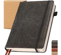 ALYBSOO A5 Lined Notebook - Vegan Leather with Tree Growth Rings, Sustainable Hardcover Diary for Work, Study & Everyday Life, Environmentally Friendly & Animal-Free (Black, College)