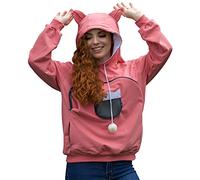 ALYC Pet Carrier Hoodie Cat Dog Pouch Holder Sweatshirt Large Pocket Pullover Shirt with Cat Ear for Women, Pink, XXL