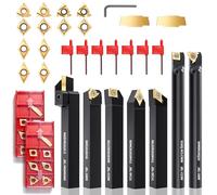 ALYCLIP Indexable Lathe Turning Tools 21pcs Kit，5/8'' 16mm Shank 7Pcs Metal Lathe Tool Holder Set & 14pcs Turning Inserts (7pcs 5/8'' 16mm Shanks +14pcs Inserts)