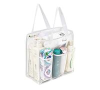 ALYER Big Mesh Shower Bag Tote,Portable Dry Wet Separation Bath Organizer with a Clear Zippered PVC Pocket (White)