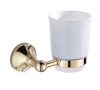 ALYHYB Toothbrush Holder for bathroom Wall Mounted ceramic Tumbler Holder with Frosted ceramic Cup Toothpaste Razor Organizer Bathroom Storage, Brushed Gold,brass