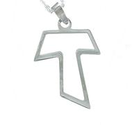 Alylosilver Silver Tau Cross Pendant Necklace for Women - San Francisco Cross, Openwork. Includes a 45 cm Silver Chain and Gift Case