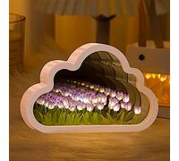 ALYMACK Tulip Mirror Lamp Infinity Flower Effect - Cloud-Shaped Flower Mirror & Tulip Night Light - Fully Assembled Decorative Illuminated Garden for Bedroom, Living Room & Home Decor (Purple Tulip)