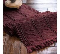 Alynsehom Macrame Table Runner, Burgundy Boho Style with Tassels, Hand Woven Cotton & Linen, 12"W x 71"L
