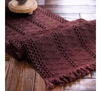 Alynsehom Macrame Table Runner, Burgundy Boho Style with Tassels, Hand Woven Cotton & Linen, 12"W x 95"L