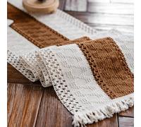 Alynsehom Macrame Table Runner Cream Beige and Caramel Boho Table Runners with Tassels Hand Woven Cotton Table Runner Rustic Farmhouse Table Runners for Bohemian Kitchen Dining Table(12x48in)