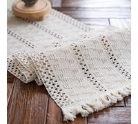 Alynsehom Macrame Table Runner Cream Beige Boho Table Runners with Tassels Hand Woven Cotton Table Runner Rustic Farmhouse Table Runners for Bohemian Kitchen Dining Table(12x60in)