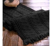 Alynsehom Macrame Table Runner Pure Black Boho Table Runners with Tassels Hand Woven Cotton Table Runner Rustic Farmhouse Table Runners for Bohemian Kitchen Dining Table(12x60in)