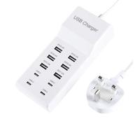 Alyphyly White USB Charger,5V 10A(50W) Charging Station with 10-Port (6 USB-A Port & 4 USB-C Port) Compatible with iPhone 15/14/13/13pro Max 12/12 Mini/12Pro/12 Pro Max/11,Tablets, Smartphones