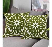 Alysheer Boho Chic Mandala Decorative Throw Pillow Covers 100% Cotton Durable Canvas Cushion Covers for Couch Living Room 18x18 Inch Set of 2 (Olive Green)