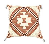 Alysheer Boho Tufted Decorative Throw Pillow Cover with Tassels Fringe 18''x18'', Cotton Velvet Reversible Woven Bohemian Style Cushion Case for Sofa Couch Living Room Gifts (Burnt Orange)