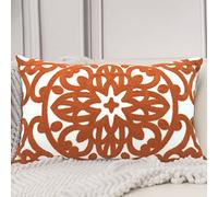Alysheer Decorative Lumbar Throw Pillow Covers Embroidered Rectangle Cotton Boho Mandala Pattern Classic Pillowcase for Sofa Couch Living Room Bedroom (Burnt Orange) 12x20 Inch
