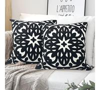 Alysheer Decorative Throw Pillow Covers 18x18 Inch Black Mandala Classic Boho 100% Cotton Durable Embroidered Cushion Covers for Couch Living Room 18x18 Set of 2