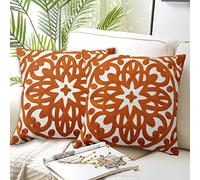 Alysheer Embroidered Decorative Throw Pillow Cover 18x18 inches Set of 2 Pieces, Boho Mandala Modern Chic Classic Pattern Cotton Cushion Case for Sofa Couch Bed Living Room(Burnt Orange)